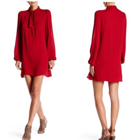 Onetheland Dresses & Skirts - ONETHELAND Burgundy Long Sleeve Neck Tie Dress